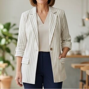 Allie Rose Striped Cream Women's Jacket Size Small